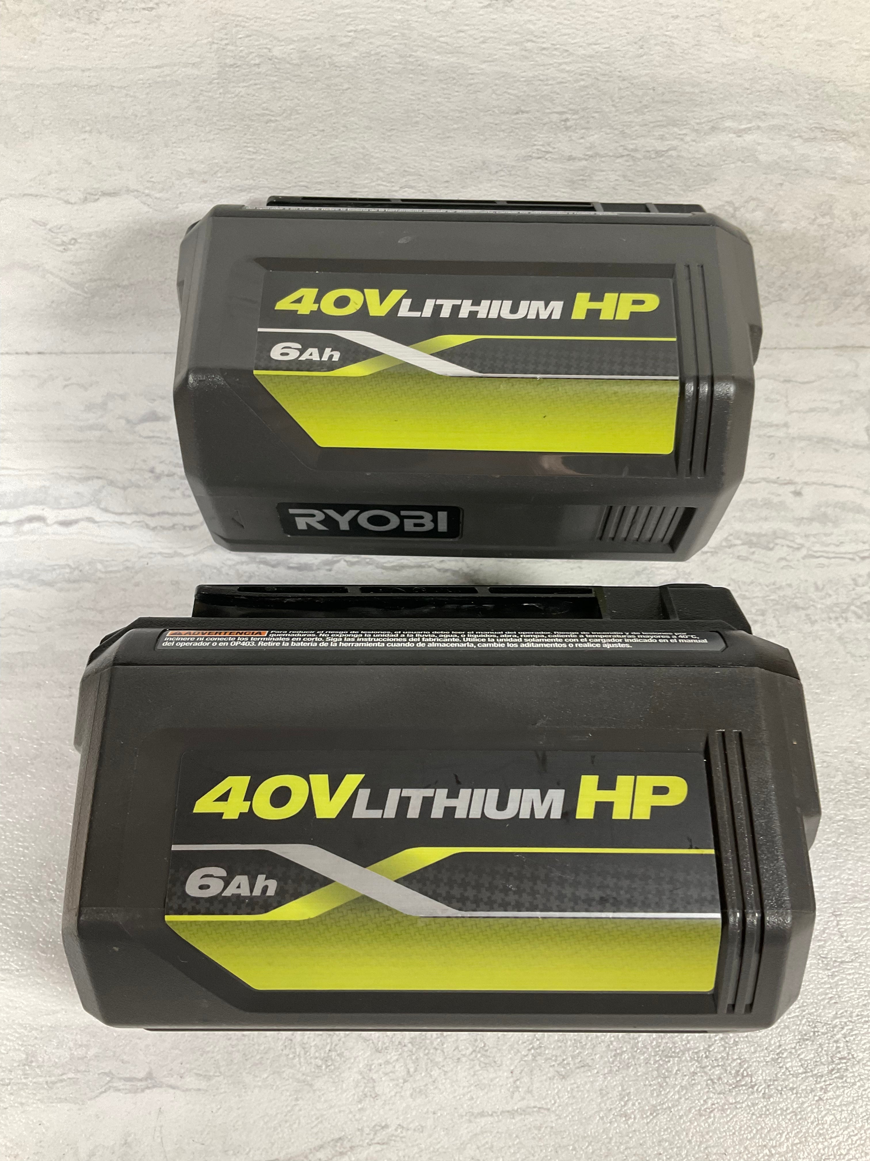 (2) Not Working Ryobi HP 0P40602 40v 6Ah Lithium Batteries, FOR PARTS (7197971316974)